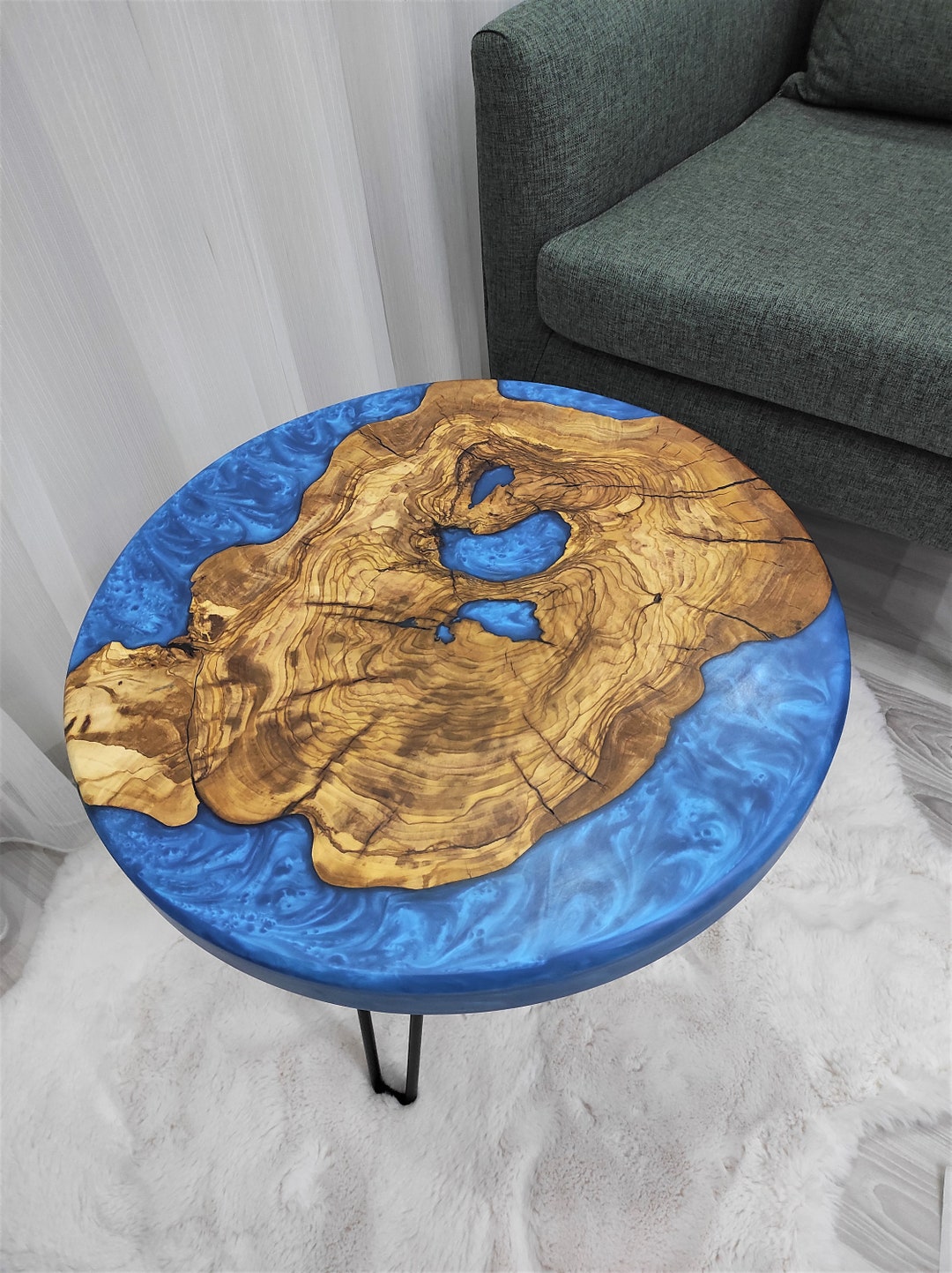 Resin Around Coffee Table Mid Century Modern Epoxy River Coffee Table