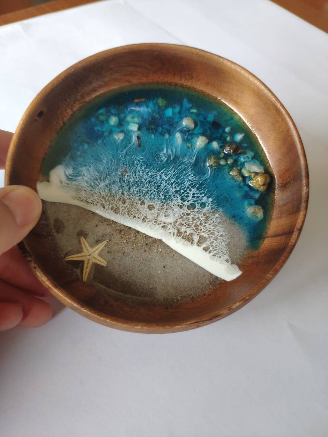 Ocean Themed Wooden Jewelry Dish Resin Ocean Starfish Ring Etsy