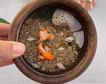 Handmade Wood Koi Fish Bowl: Miniature Gift Wedding Anniversary Present 10th Year