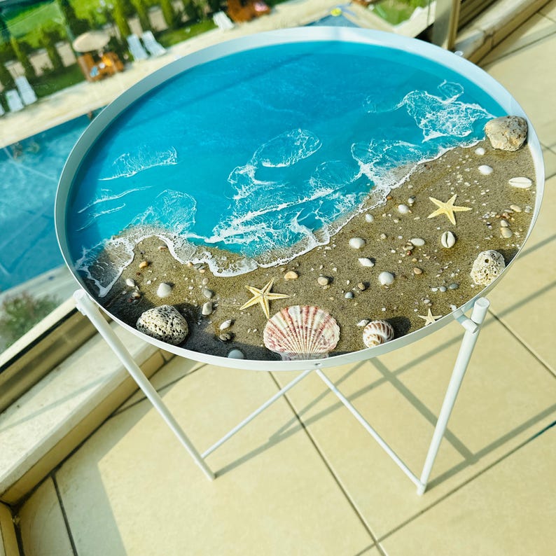 Epoxy Resin Ocean Coffee Table: Handmade Beach Theme Side Table - Etsy