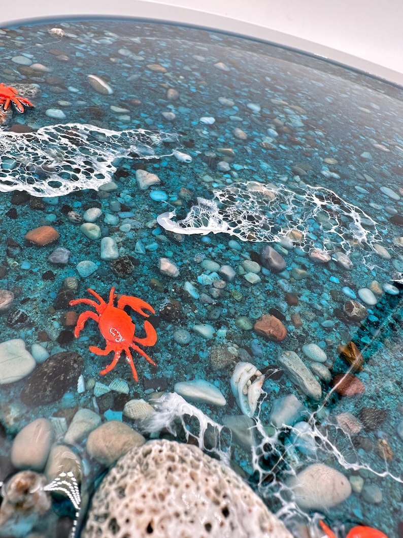 Epoxy Resin Coffee Table Ocean Themed Round Side Table Handmade