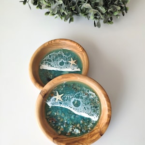 Handmade Olive Wood and Resin Beach Themed Ring Dish Jewellery Bowl Handmade Resin Art Housewarming Gift image 10