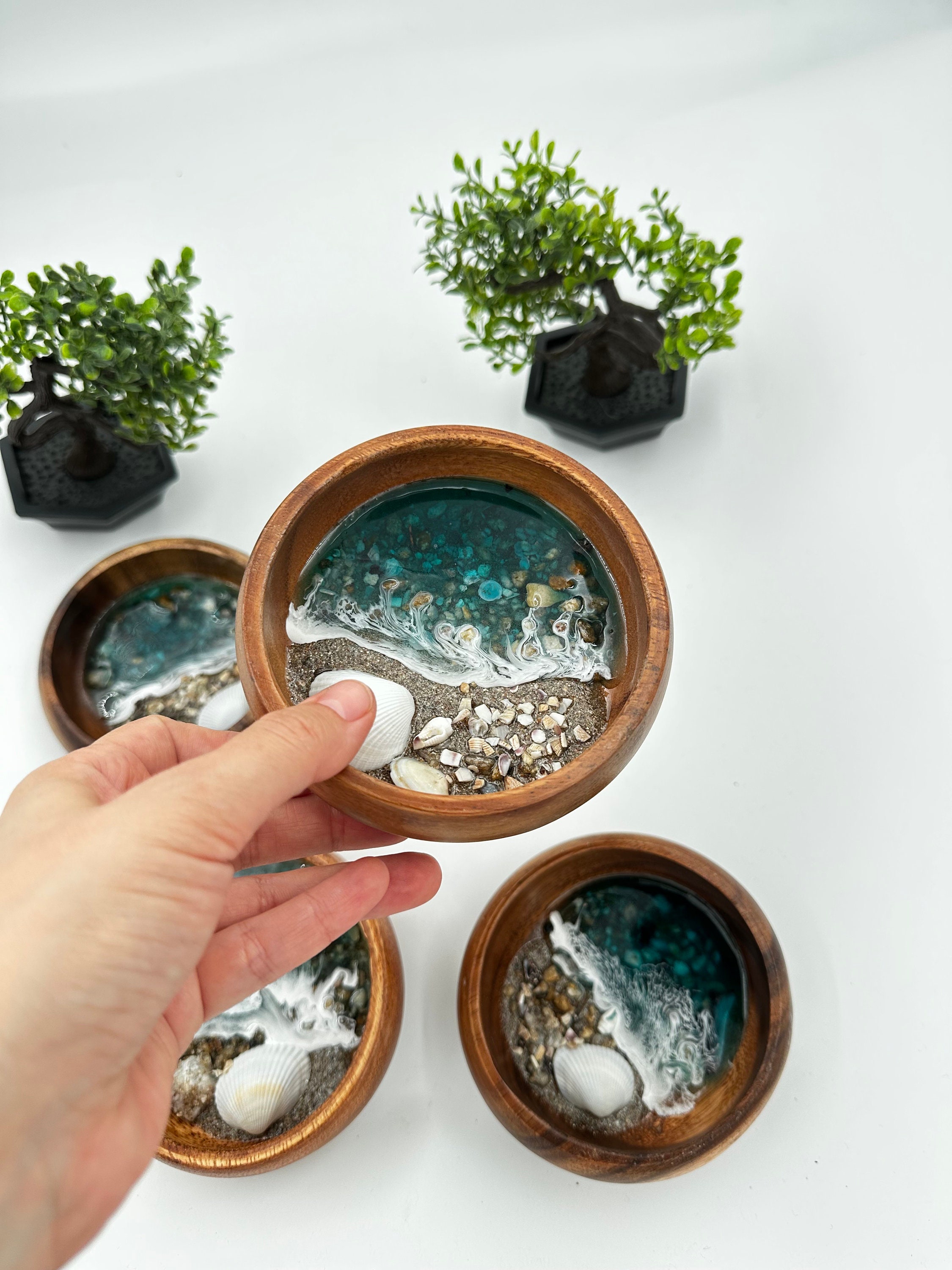 Ozean inspirierte personalisierte Ringschale aus Harz, Geschenk für Sie - Hochzeitsgeschenk - Jubiläumsgeschenk - Schmucktablett - Ringschale aus Holz - Lehrergeschenk