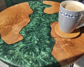 Unique Resin Coffee Table Round Table for Living Room - Emerald Green Table- interior Decor Furniture and Decor- Unique Coffee Table