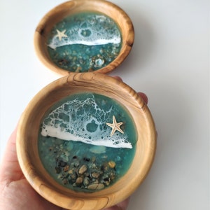 Handmade Olive Wood and Resin Beach Themed Ring Dish Jewellery Bowl Handmade Resin Art Housewarming Gift image 7