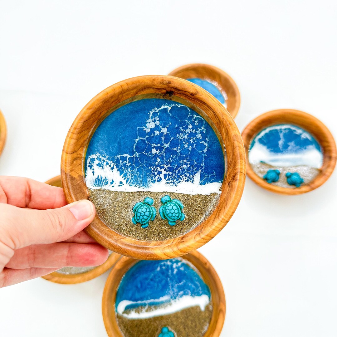 Ocean Inspired Unique Olive Wood and Resin Beach Themed Ring Dish ...