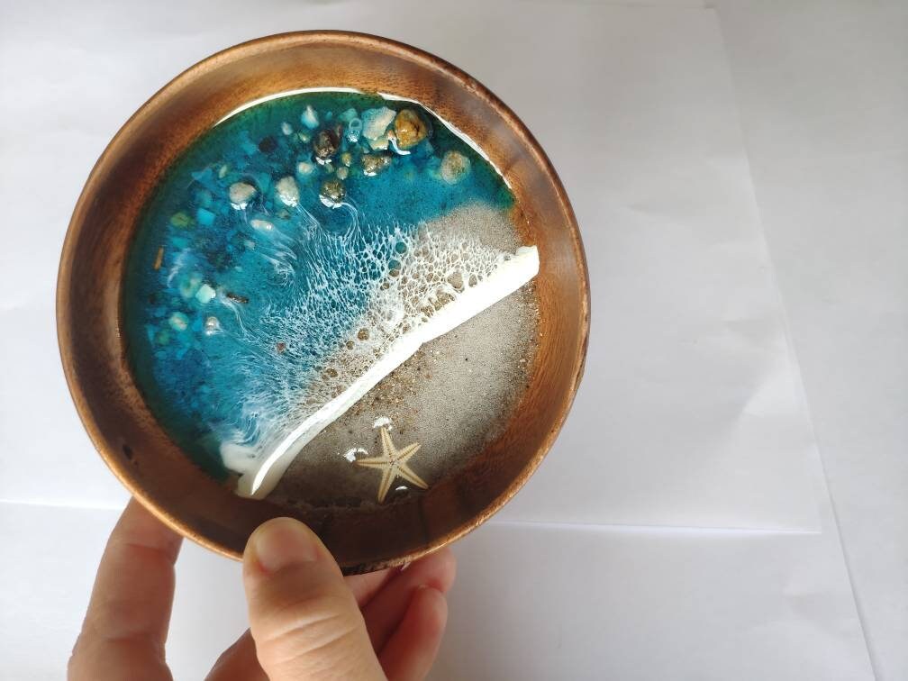 Ocean Themed Wooden Jewelry Dish Resin Ocean Starfish Ring Etsy