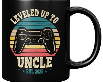 Leveled Up To Uncle Est. 2025, Retro Style Gamer Controller Coffee Cup, Gaming Uncle Gift Mug, Niece Birthday Tea Cups For Uncle