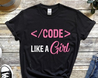 Code Like a Girl Tシャツ、ソフトウェア開発者シャツ、Javaコーダーギフト、開発者向けギフト、コンピューターエンジニア、プログラマーオタク、オタク向け服