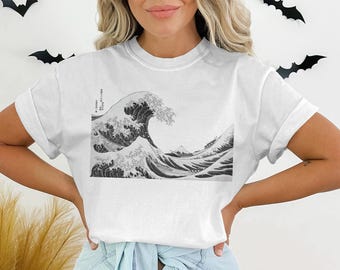 Die große Welle T-Shirt, Hokusai Comfort Farben T-Shirt, Japanische Kunst Shirt, Berg Fuji T-Shirt, Ukiyo und Kleidung, Fine Art Tshirt, Ozeanwelle T