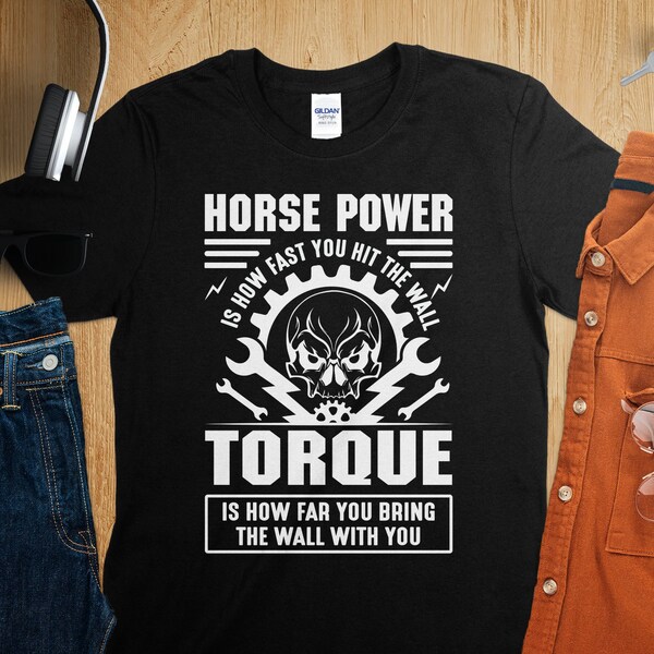Horse Power Torque Skull T-Shirt - Motorsport Lover Graphic Tee - Unique Biker Gift Idea, Car Enthusiast Tshirt, Men's Clothing Gifts