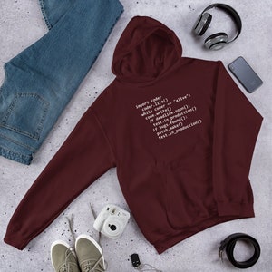 Python Code Geschenk, Python-Programmierung Hoodie, Python Hoodie, Software-Ingenieur Geschenk, Software-Entwickler Geschenk, Programmierer Hoodie, Coder Geschenk Maroon