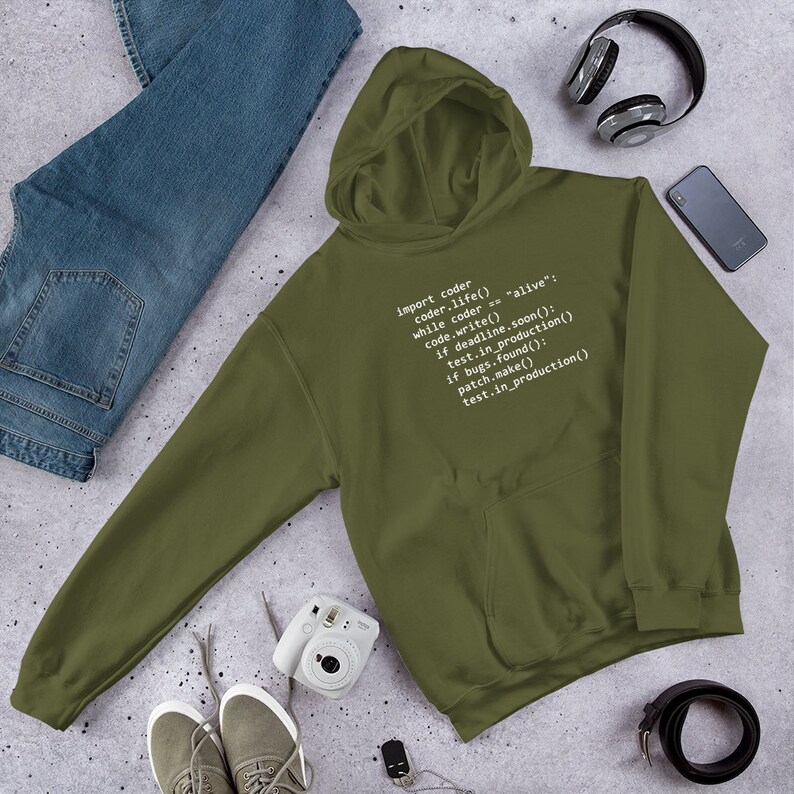 Python Code Geschenk, Python-Programmierung Hoodie, Python Hoodie, Software-Ingenieur Geschenk, Software-Entwickler Geschenk, Programmierer Hoodie, Coder Geschenk Military Green