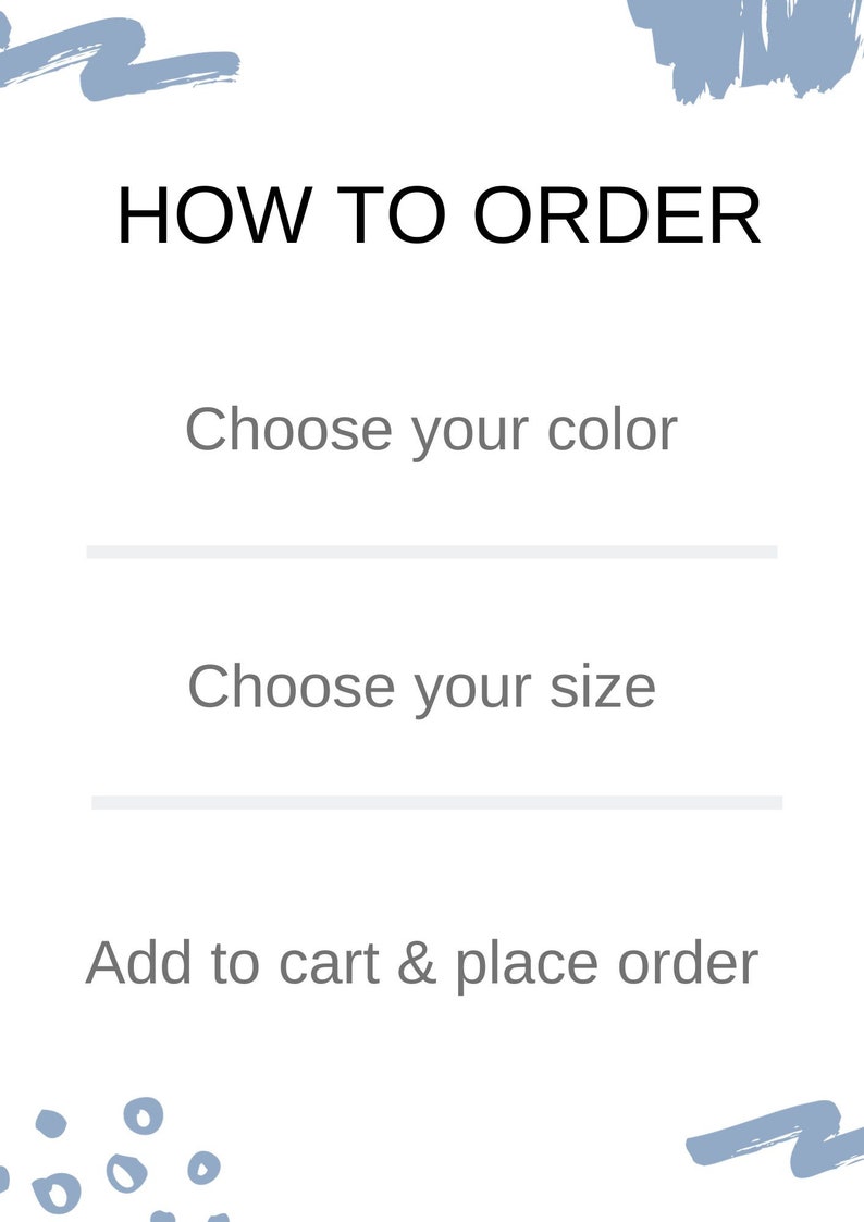 Pode incluir: Gr&aacute;fico de como fazer um pedido com tr&ecirc;s etapas: escolha a sua cor, escolha o seu tamanho e adicione ao carrinho e fa&ccedil;a o pedido. O gr&aacute;fico tem um esquema de cores azul e branco.