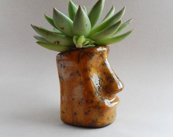 Ceramic flower pot, stone dol, organizer, art ceramics, Easter Island Idol, original gift, flower pot