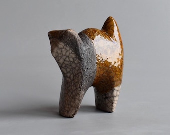 Escultura de gato em cerâmica, escultura, raku, estatueta, animais de estimação, animal, presente de aniversário, arte, argila, cerâmica, feito à mão, natureza