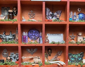 Large Witch’s Cabinet Halloween Apothecary Witches Shelves