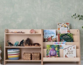 Montessori Baltic Birch Shelf Set, Front Facing Bookshelf, Toy Storage