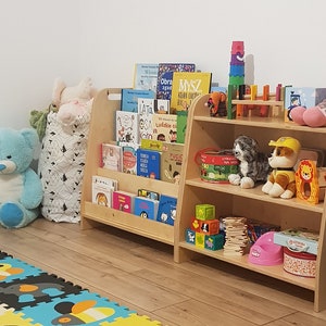 Original modular montessori shelf made from certified wood, front facing bookstorage, backside storage image 5