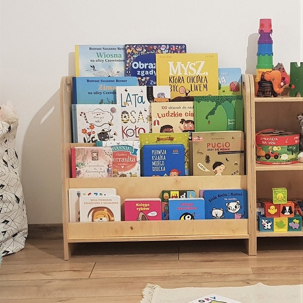 Montessori Bücherregal, Sperrholz Bücherregal, Kinder Bücherregal, Regal für Kinder, modernes Bücherregal,
