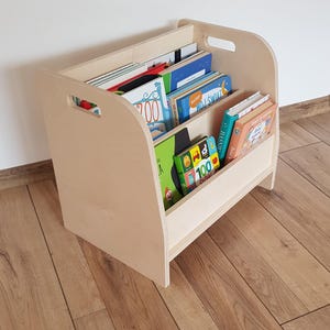 Small montessori bookshelf box, wood toddler modern shelf