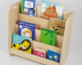 WOODEN montessori bookshelf, Front facing toodler shelf, personalization