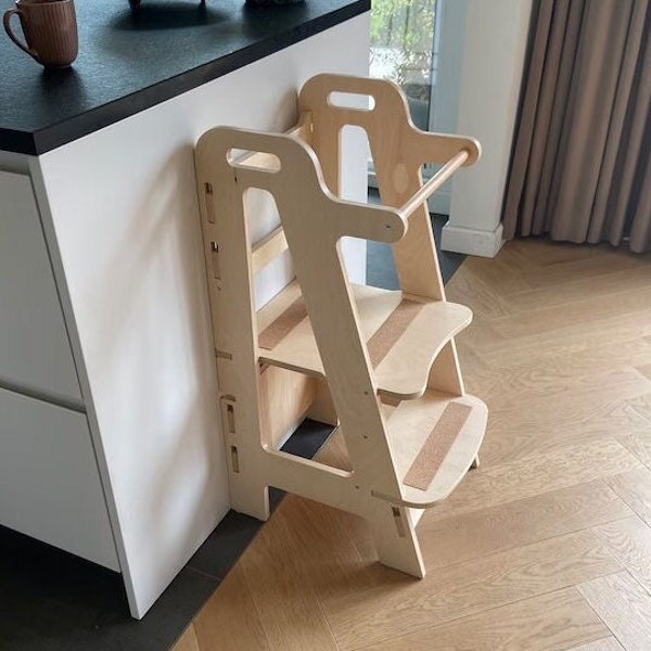 Montessori helper for the kitchen, WOODEN learning stool, plywood tower,  toddler helper, gift for kids