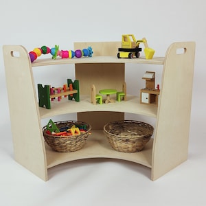 Estante de lectura de madera, estante de juguetes Montessori, almacenamiento para niños, estante moderno de madera contrachapada, estante para niños, muebles de madera contrachapada.