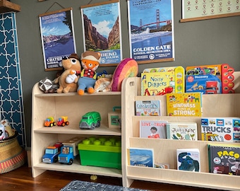 SET of two Montessori shelves, front facing bookshelf, toy shelf, matching furniture, backside storage, nursery room, free shipping