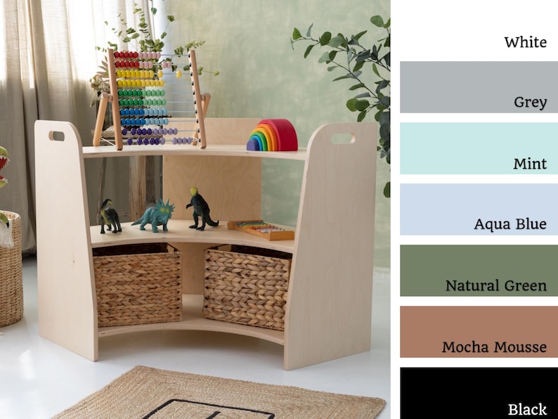corner toyshelf, wooden cabinet, montessori toyshelf, childrens storage, modern plywood shelf, kids shelf, plywood furniture, classroom set image 10
