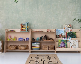 LOT de 3 étagères montessori, bibliothèque de rangement pour enfants et deux étagères à jouets