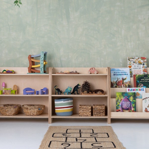 SET of 3x montessori shelves, childrens storage book case, and two toyshelf