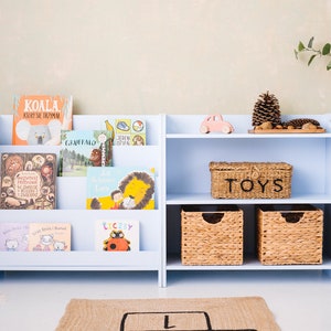 SET of 2x montessori shelves, childrens storage book case, and toyshelf Aqua blue
