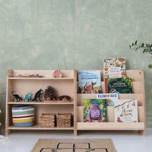 LOT de 2 étagères montessori, bibliothèque de rangement pour enfants et étagère à jouets image 1