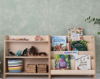 JUEGO de 2 estantes montessori, estantería para libros para niños y estantería para juguetes