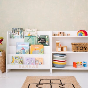 SET of 2x montessori shelves, childrens storage book case, and toyshelf White