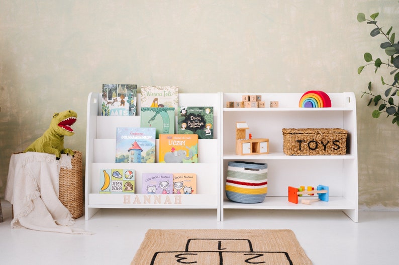 SET of 2x montessori shelves, childrens storage book case, and toyshelf White