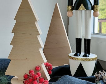 クリスマスの木製ツリー（50個）、シンプルなプレゼント、装飾、絵付け