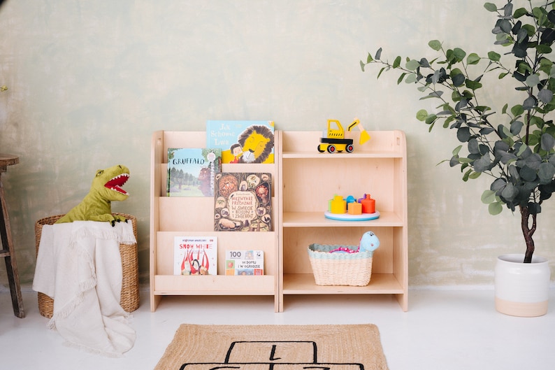 SET bestehend aus 2 Montessori-Regalen, Bücherregal für Kinder und Spielzeugregal Fine sanding for DYI