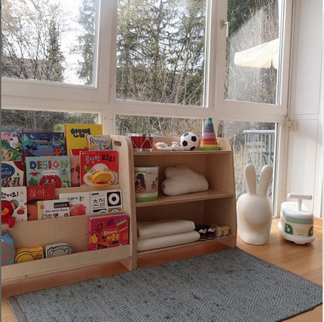 White montessori bookshelf plywood bookshelf Kids Etsy