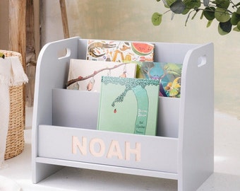 Small montessori bookshelf box, wood toddler modern shelf
