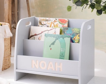Small montessori bookshelf box, wood toddler modern shelf