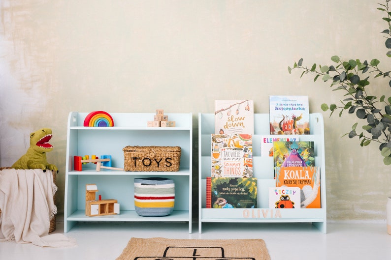 SET bestehend aus 2 Montessori-Regalen, Bücherregal für Kinder und Spielzeugregal Mint