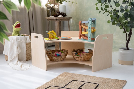 Small Corner Toyshelf Wooden Cabinet Montessori Toyshelf