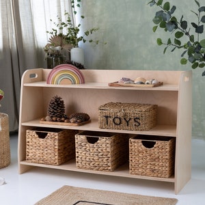 Montessori toy shelf, wooden  shelf, plywood storage cabinet, modern toy shelf, toodler room, nursery arrangement
