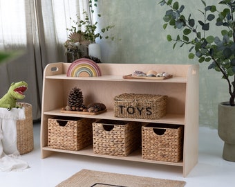 Organizador de almacenamiento de juguetes para niños, gabinete de  almacenamiento de 5 secciones para organizar libros, juguetes, estantería  de madera