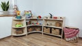corner toyshelf, wooden cabinet, montessori toyshelf, childrens storage, modern plywood shelf, kids shelf, plywood furniture,  classroom set