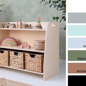 Montessori toy shelf, wooden shelf, plywood storage cabinet, modern toy shelf, toodler room, nursery arrangement image 10