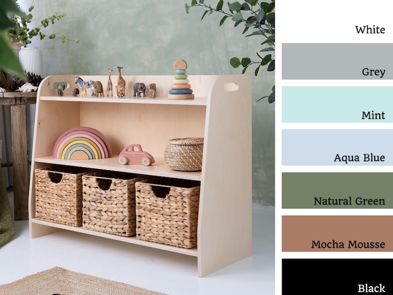 Montessori toy shelf, wooden shelf, plywood storage cabinet, modern toy shelf, toodler room, nursery arrangement image 10