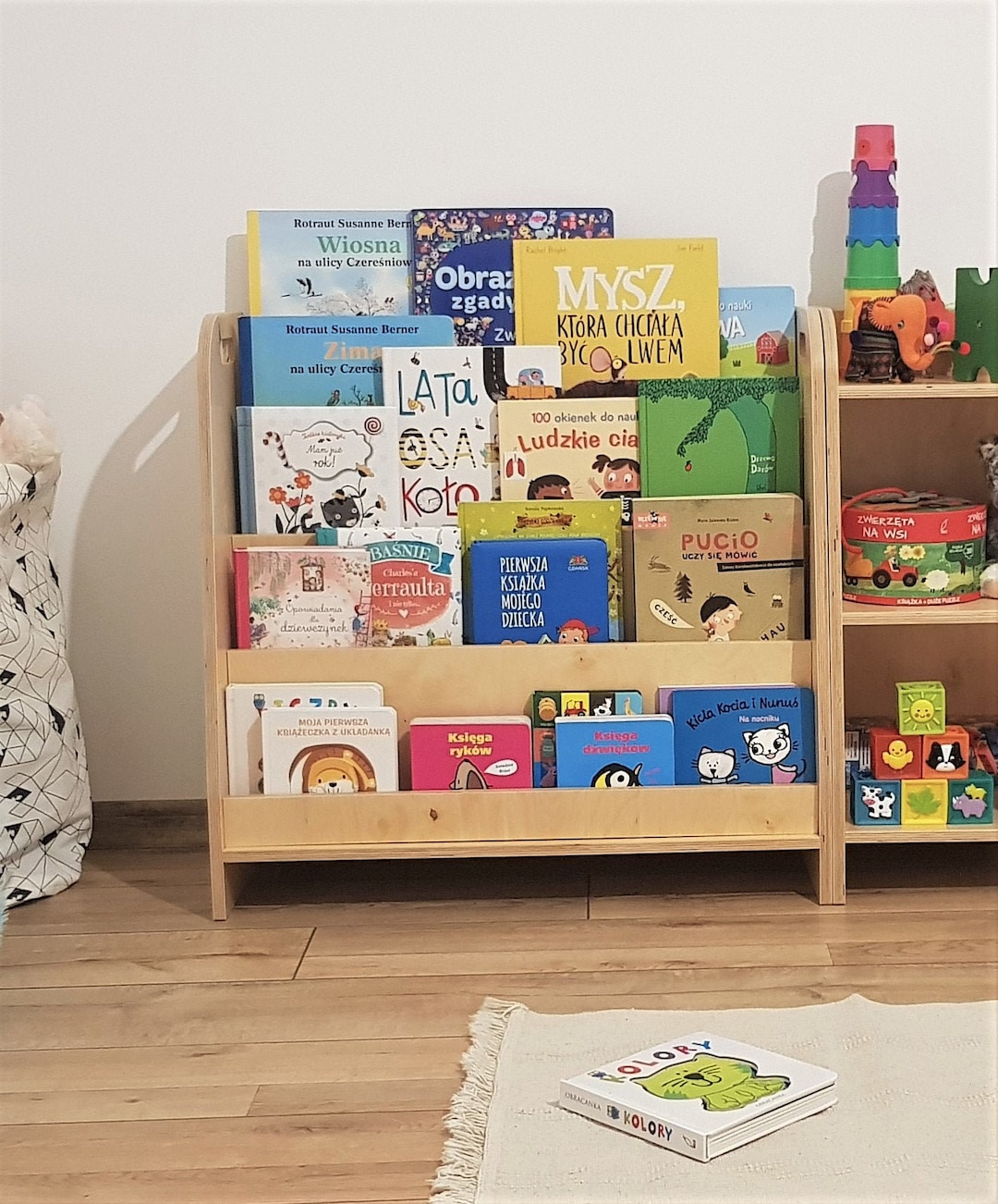 Montessori Bücherregal, Sperrholz Bücherregal, Kinder Bücherregal, Regal  für Kinder, modernes Bücherregal,